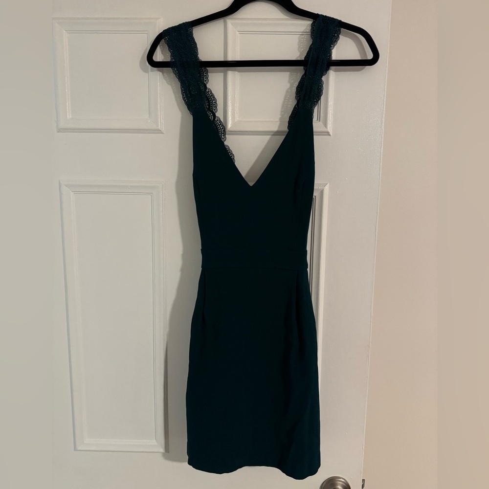 Sezane Deep Teal Lace-Trim Mini Dress - Picture 2 of 4